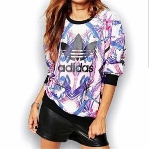 Adidas Originals Womens Florera Crew Sweatshirt Trefoil Birds - XS-EUC